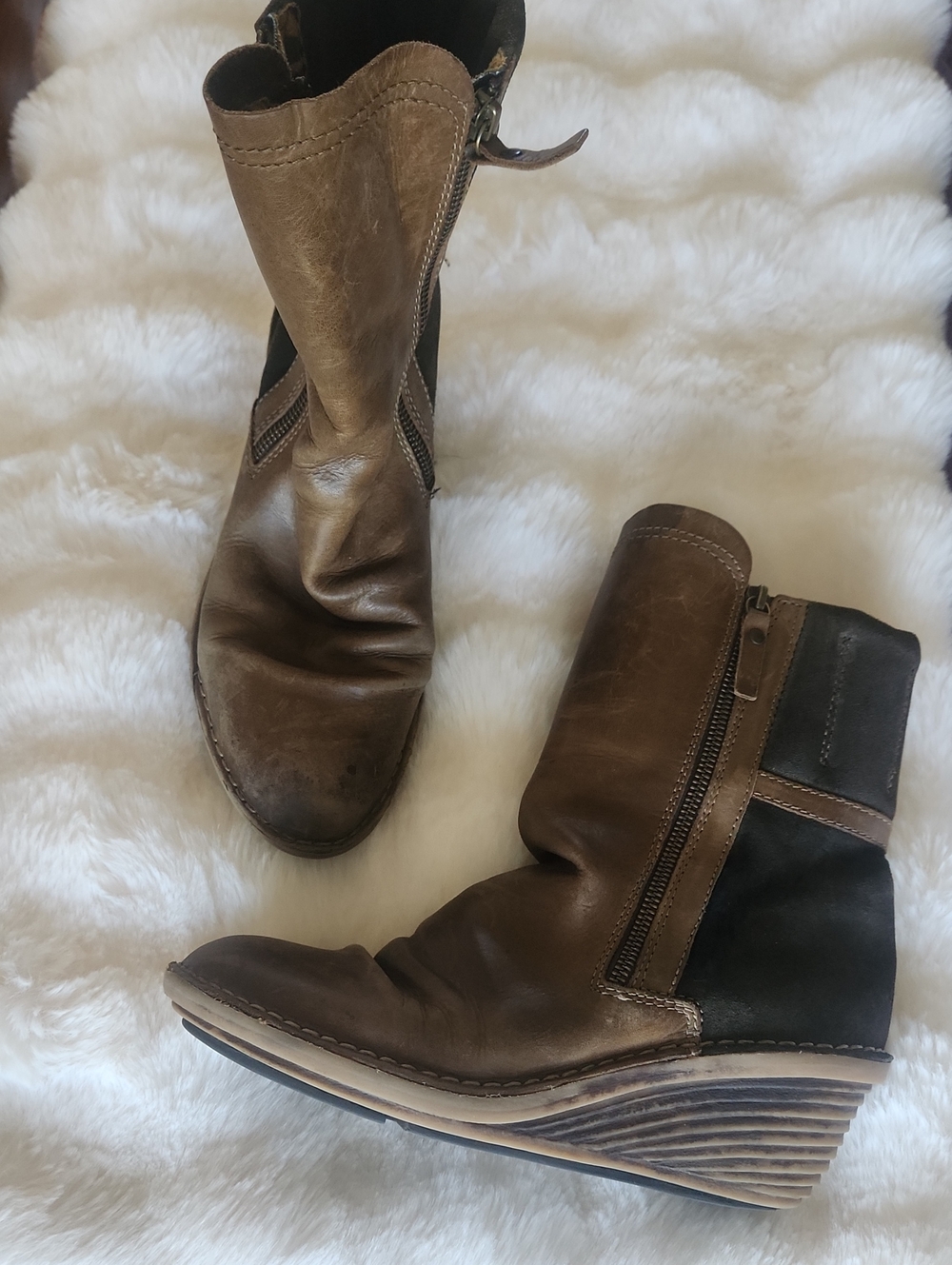 Fly London Brown and Black Wedge Zip Ankle Boots